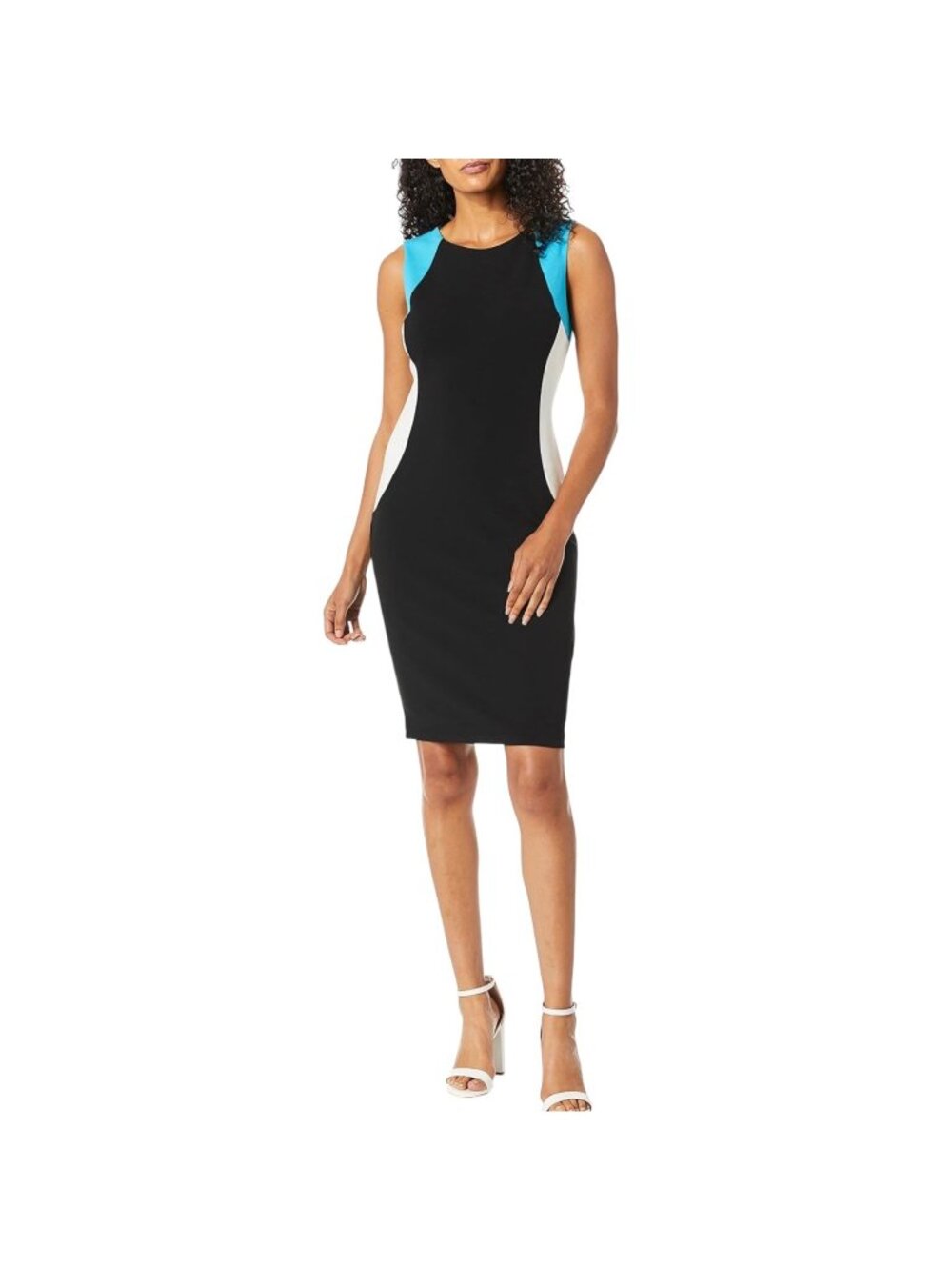 Calvin Klein Colorblock Sleeveless Sheath Dress Black/Blue/White Size 14/16